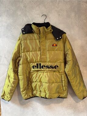 Ellesse Metallic Olive Green Quilted Pullover Jacket